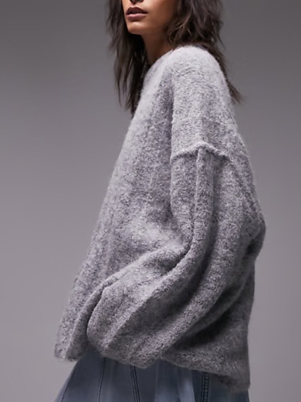 Topshop Women’s Heather Gray Oversized Crewneck Sweater